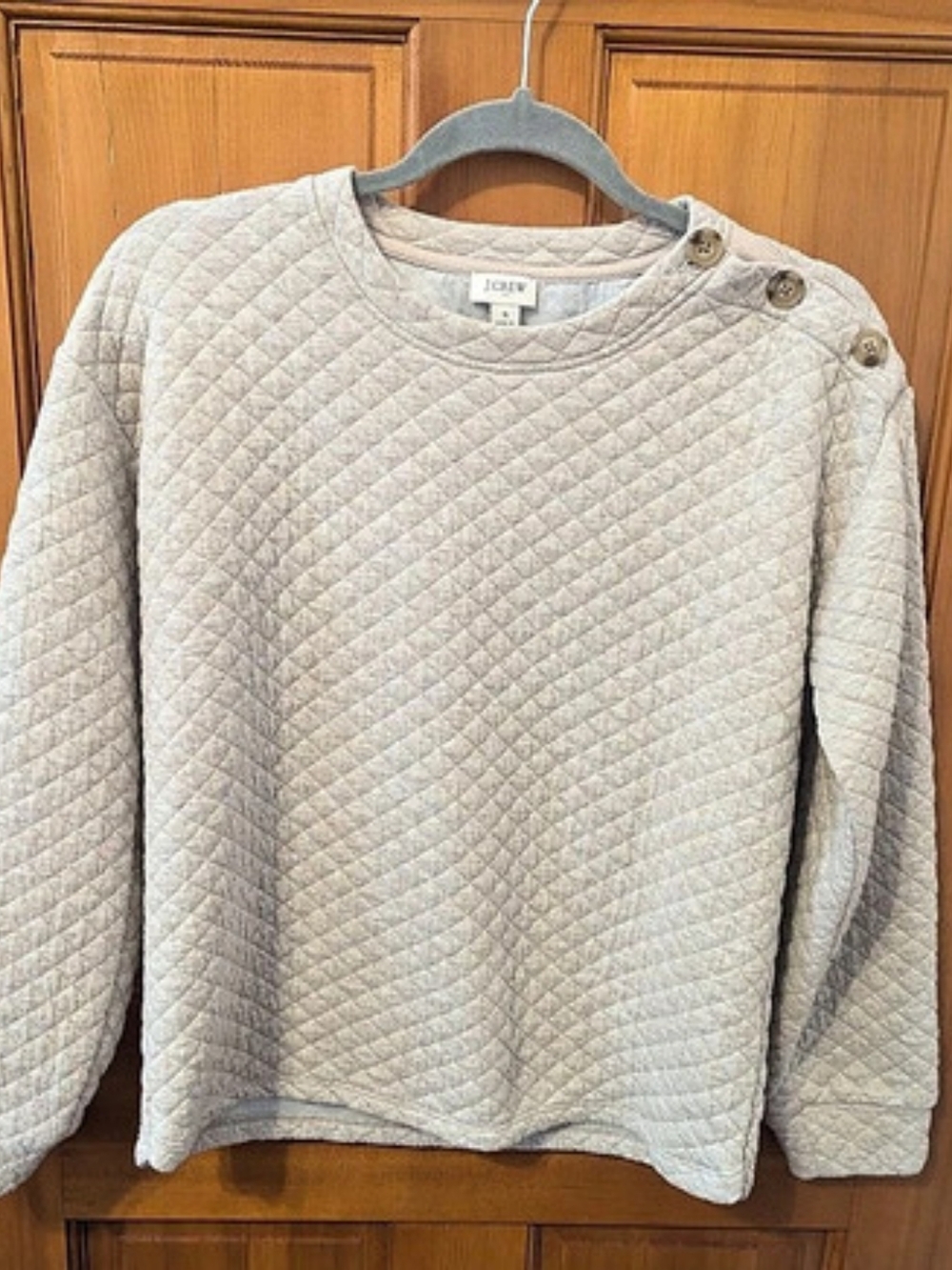 J.Crew Quilted Button-Shoulder Pullover Sweatshirt Gray/Tan Small